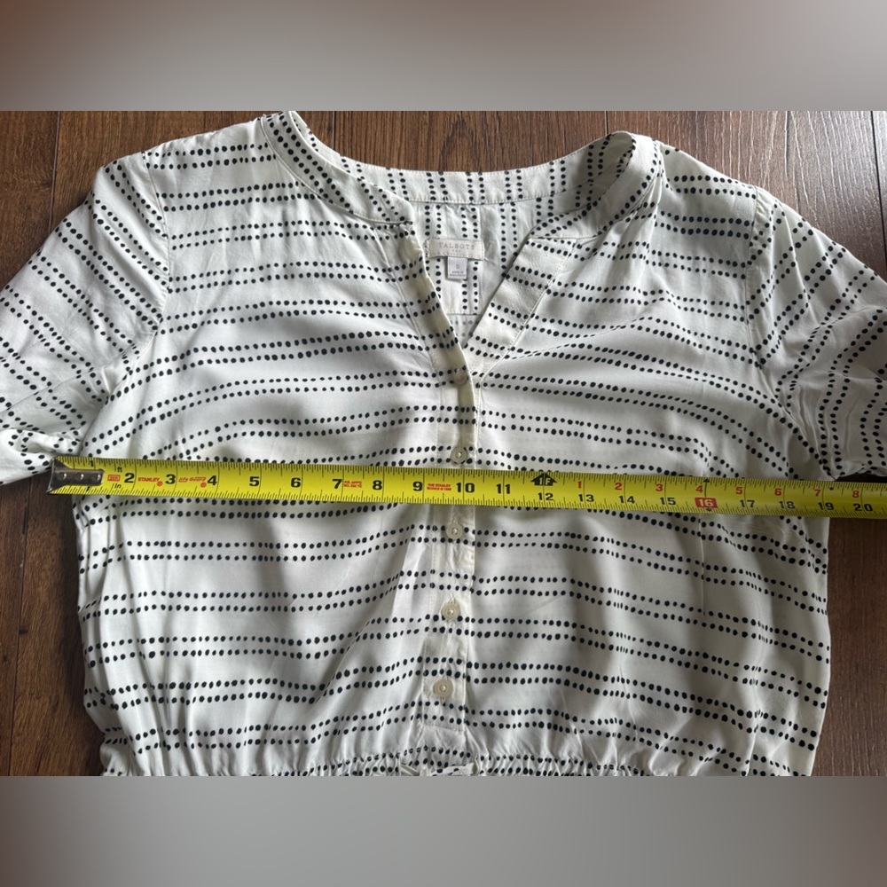 Talbots White Black Dot Print Blouse Size Small Peplum Waist Tie Lightweight Top - Picture 9 of 10